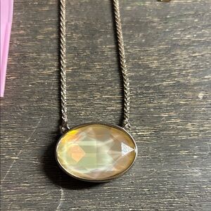 Alexa Rae Metallic Linen Opal Coconut Goldtone Gemstone necklace with Pouch